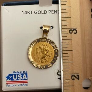 VTG 14KT Solid Gold Saint Christopher Medallion Pendant Satin Matte Made in USA